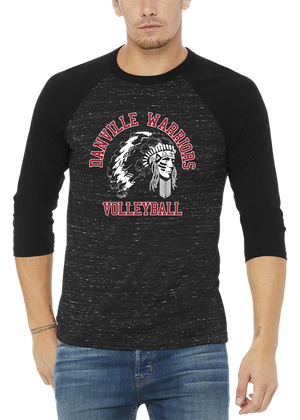 Danville Warriors Volleyball Unisex 3/4-Sleeve Baseball Tee - Y&S Designs, LLC